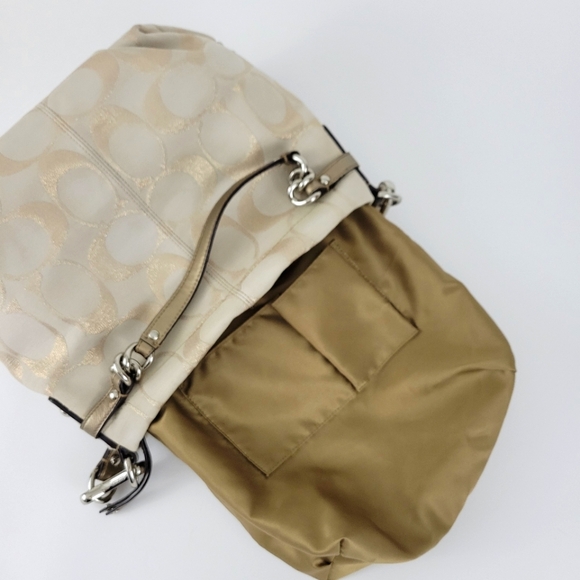Coach Signature Gold Beige Handbag Shoulder Bag - Picture 8 of 13